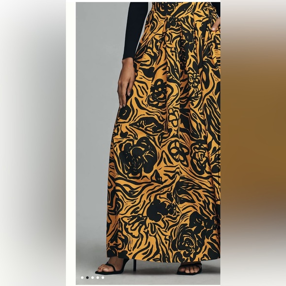 Anthropologie SFV V - Front Maxi Skirt Bold Floral Print Side Zipper Black Gold - Picture 2 of 6